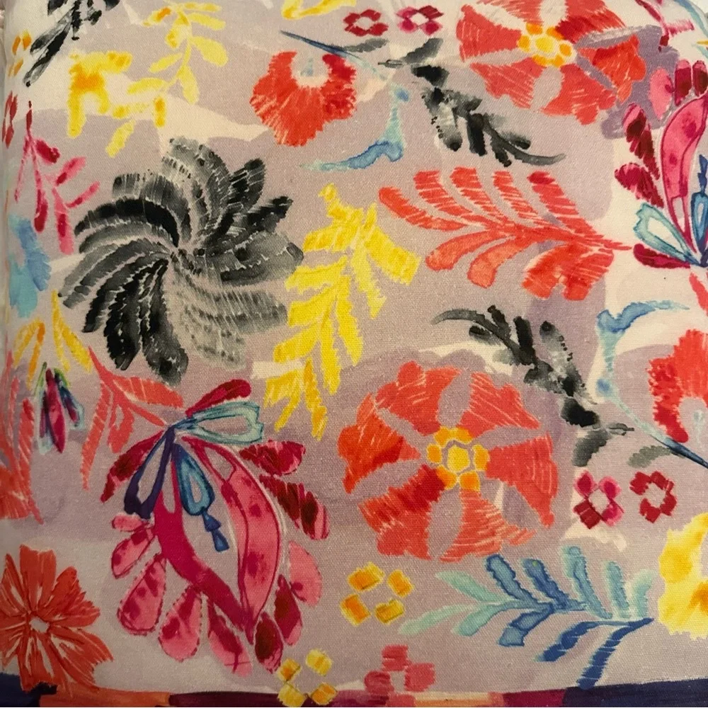 Anthropologie Talavera Colorful Rabbit Geometric Floral Pillow Cotton 20 x 20
